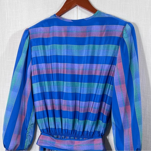 Vintage 80’s Jonathan Martin Pleated Button Striped Belted Dress Size 11/12 - Picture 10 of 15